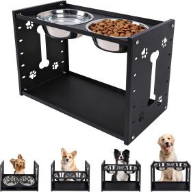 All-Metal Elevated Dog Bowls, Heavy Duty Cold-Rolled Steel Frame, 6-Height Adjustable Raised Feeder Stand with 2 Stainless Steel Bowls